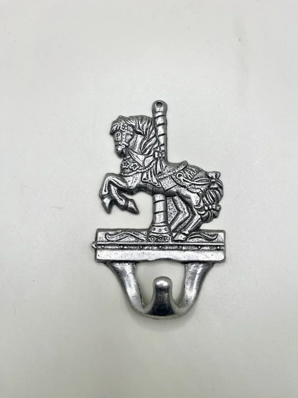 Vintage Silver Tone Carousel Horse Wall Hook Cast Metal Nursery Victorian Circus